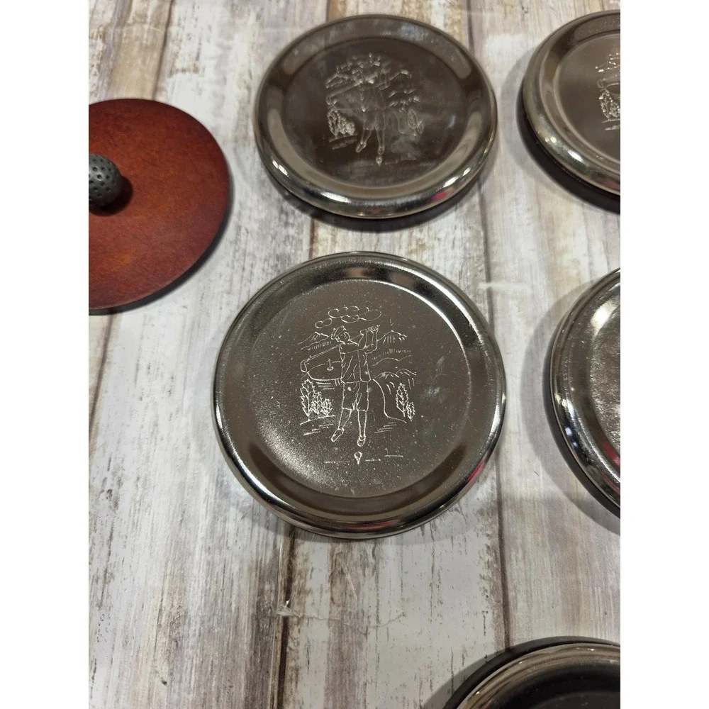 Wooden Golf Themed Coaster Set with Holder Mancave Decor‎